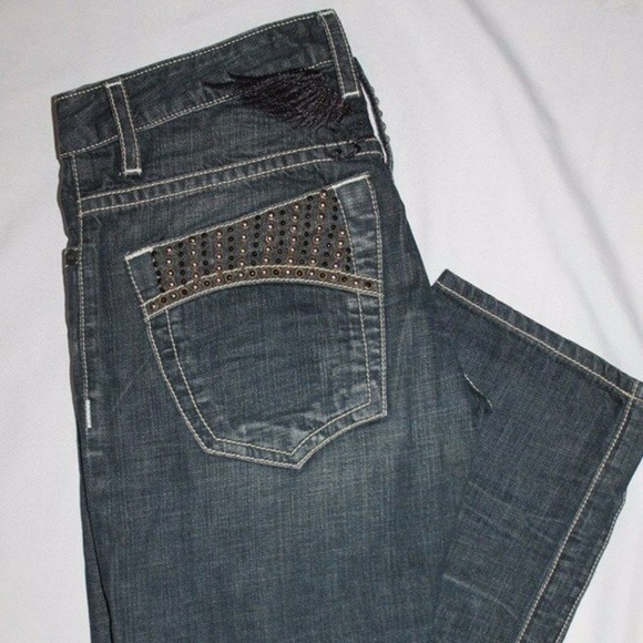 Mens Robin's Jean BLK STITCH Straight Leg size 33